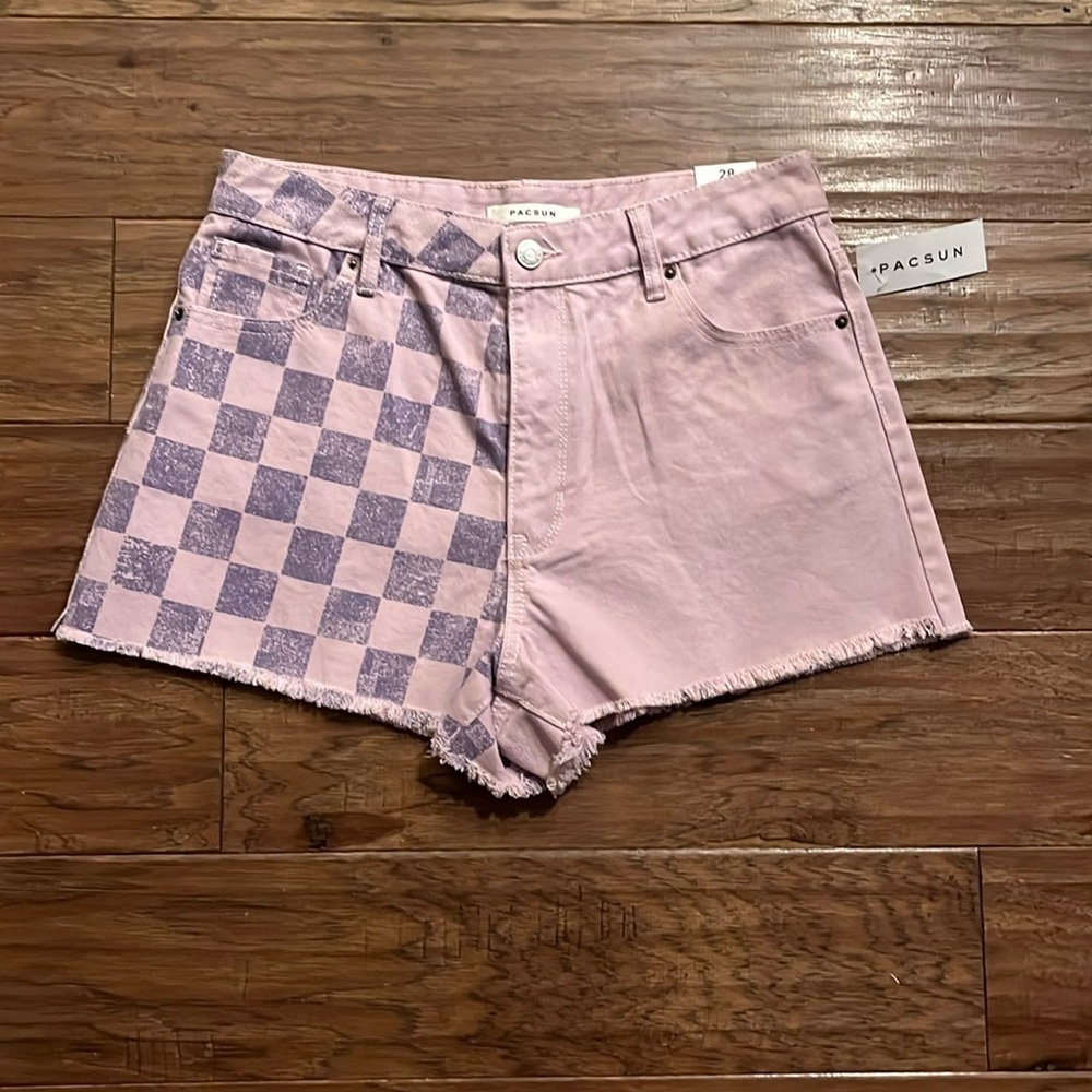 PacSun Eco Two-Tone Checkerboard High Waisted Denim Festival Shorts Size 28